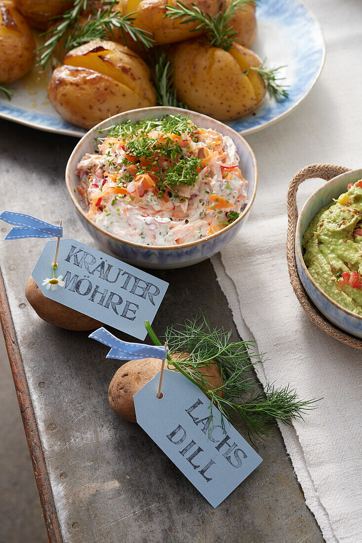 Decorative signs for potato toppings