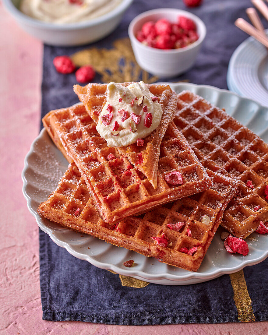 Waffles with Praline Roses