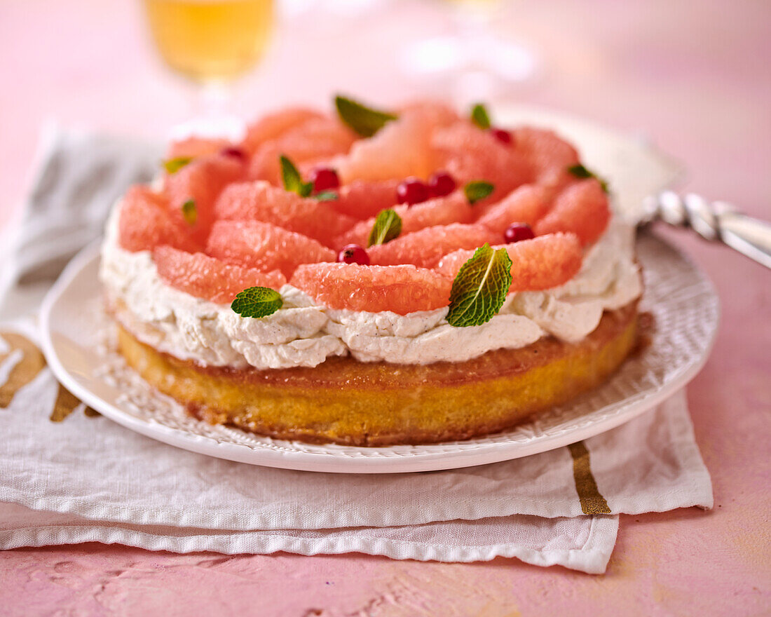 Pannukakku (Finnish baked pancake) with pink grapefruits