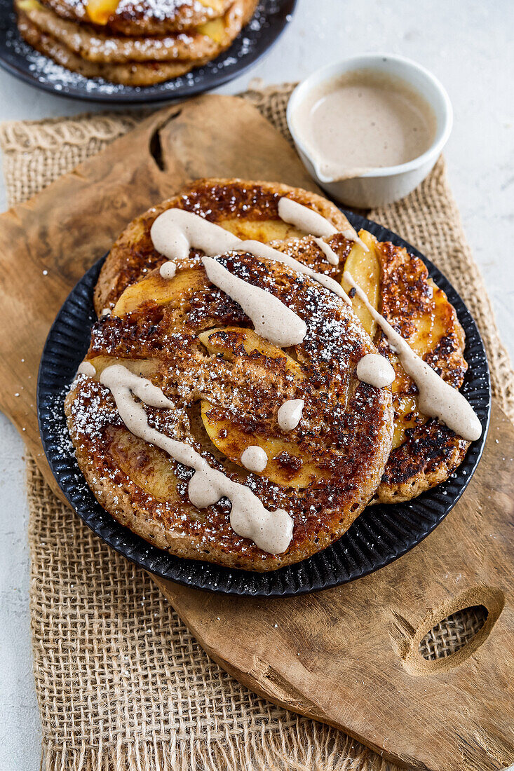 Apple pancakes with vanilla cinnamon sauce