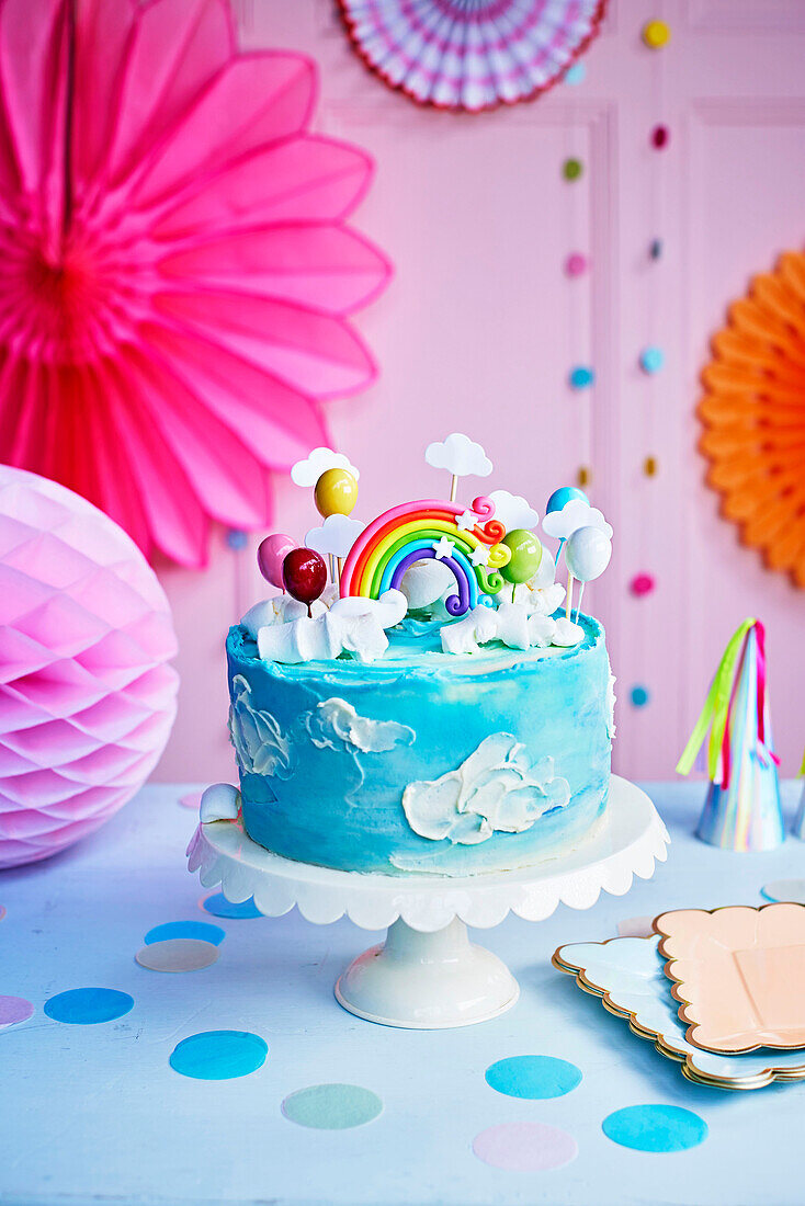 Colorful cloud cake with rainbow