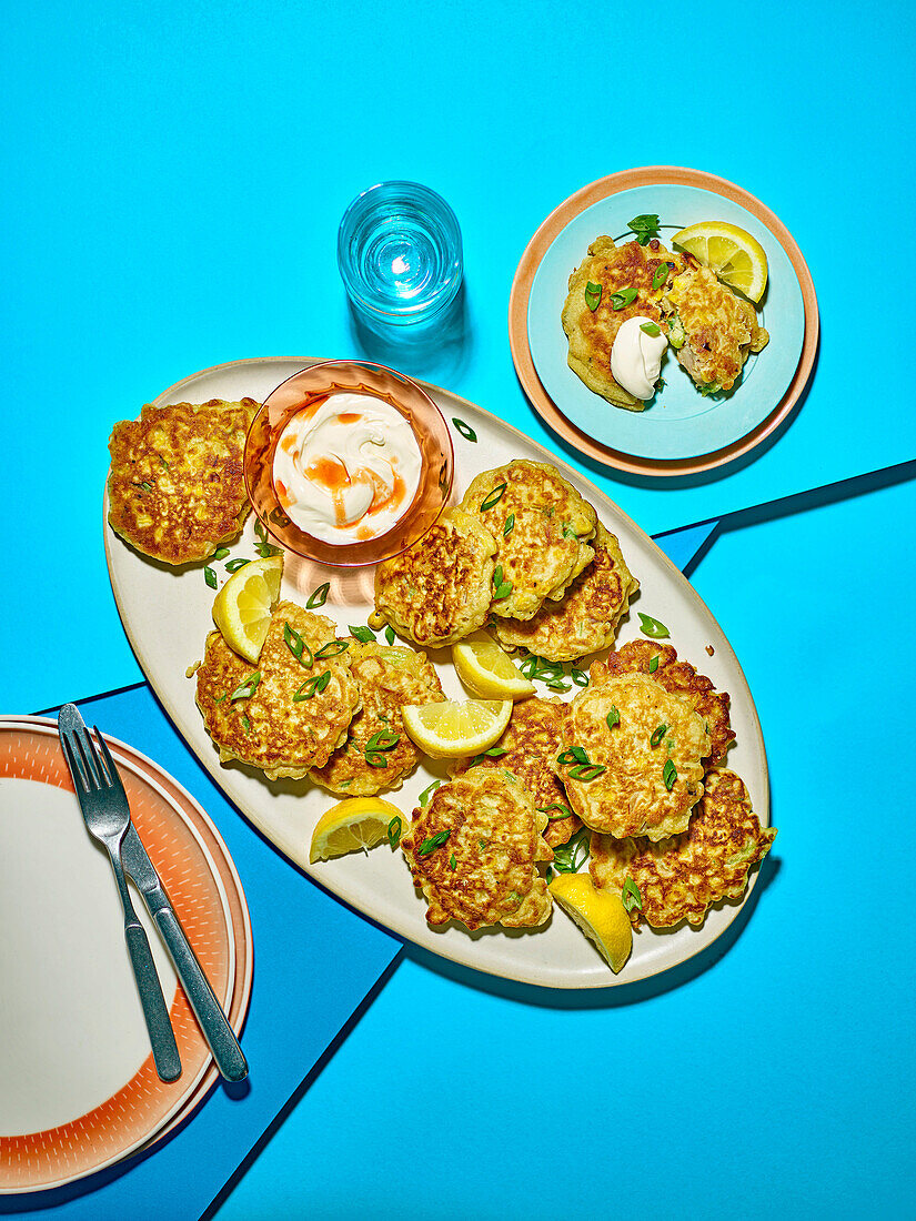 Frühlingszwiebeln-Mais-Küchlein mit Thunfisch