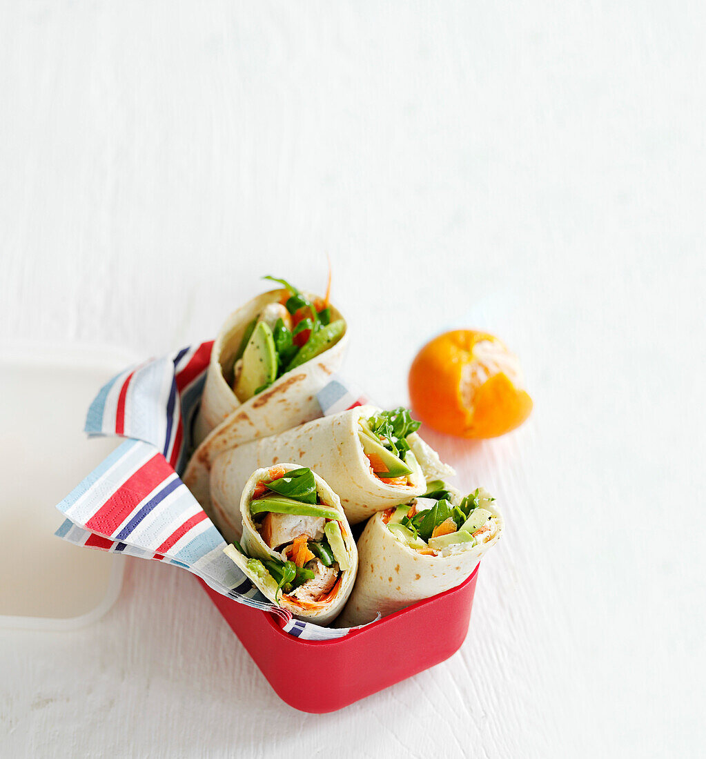 Hähnchen-Wraps mit Karotten und Avocado