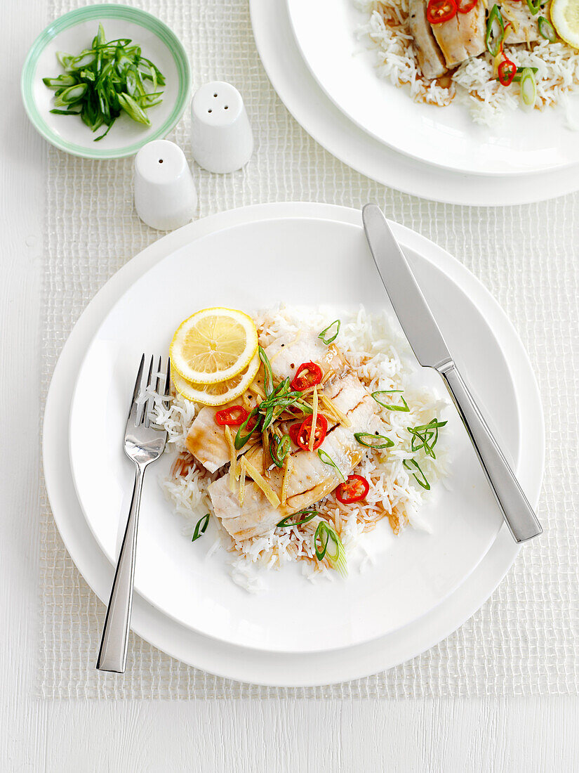 Steamed lemon tilapia with teriyaki sauce