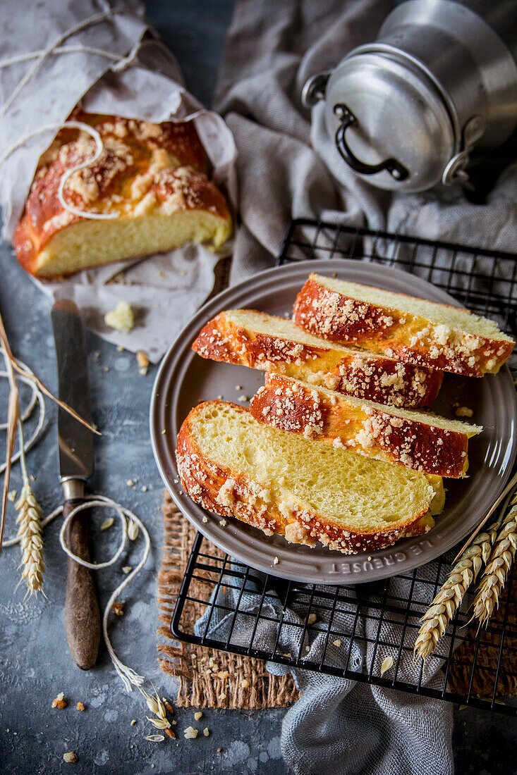 Homemade challa with crumble