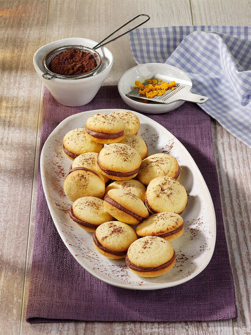 Filled orange biscuits with chocolate cream