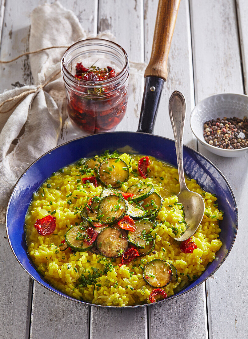 Saffron risotto with grilled zucchini