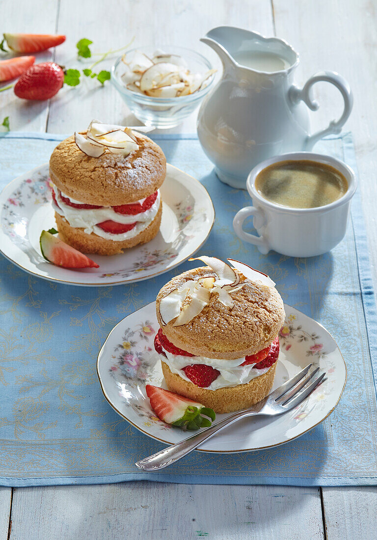 Sweet coconut sandwiches with strawberries