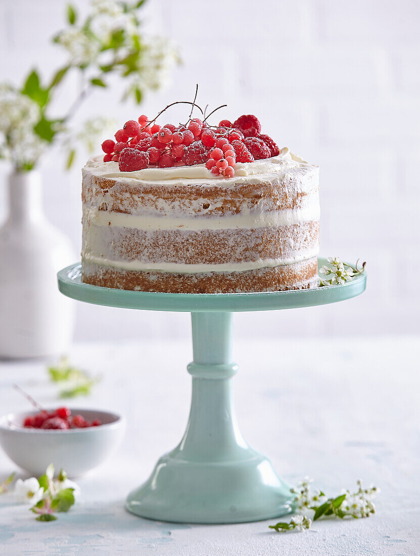 Summery Naked Cake with mixed red berries