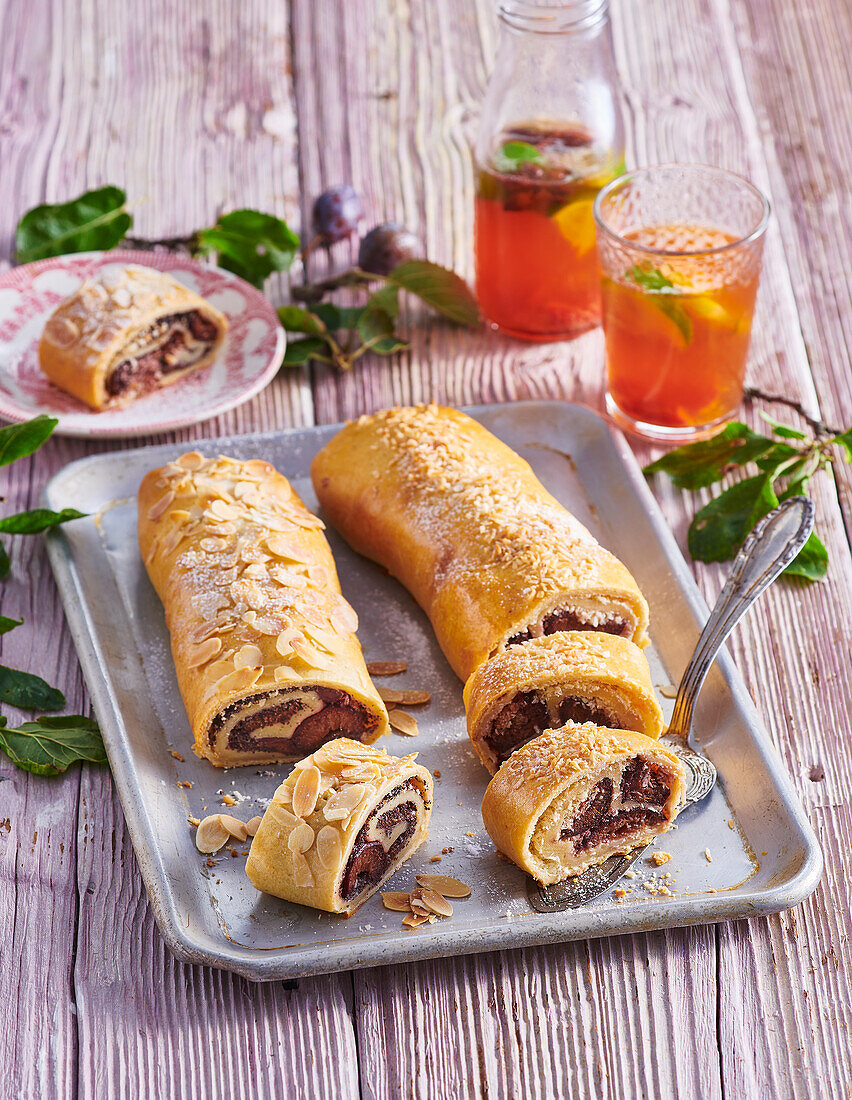 Plum strudel with coconut and poppy seeds
