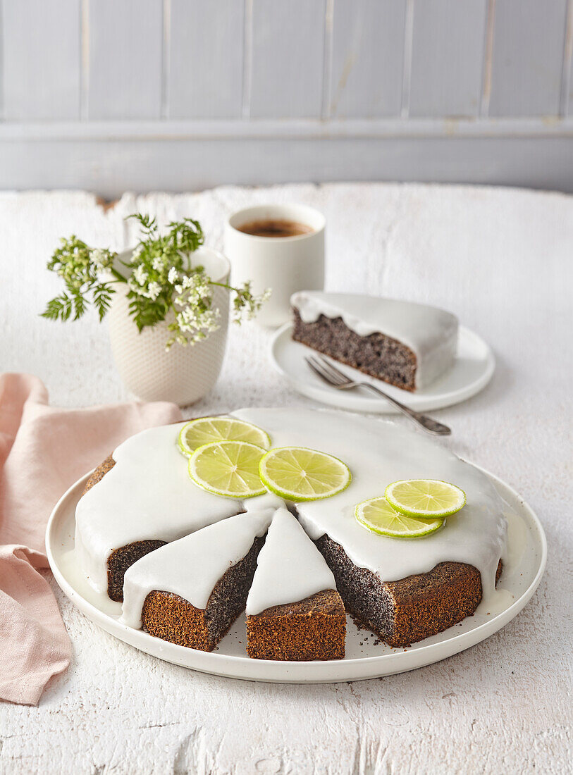 Poppy seed cake with lime icing
