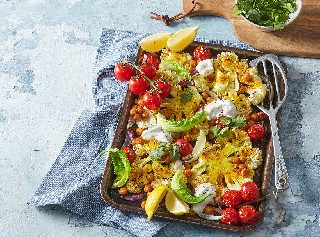 Gebratener Curry-Blumenkohl mit Tomaten