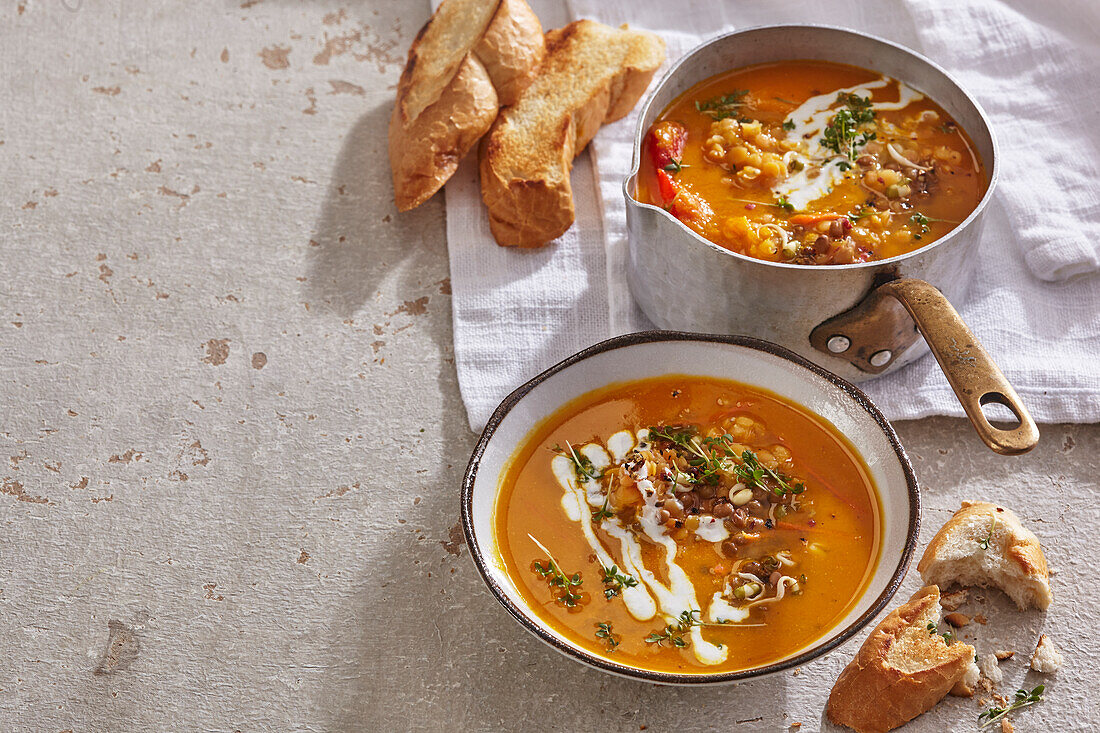 Creamy carrot and red lentil soup