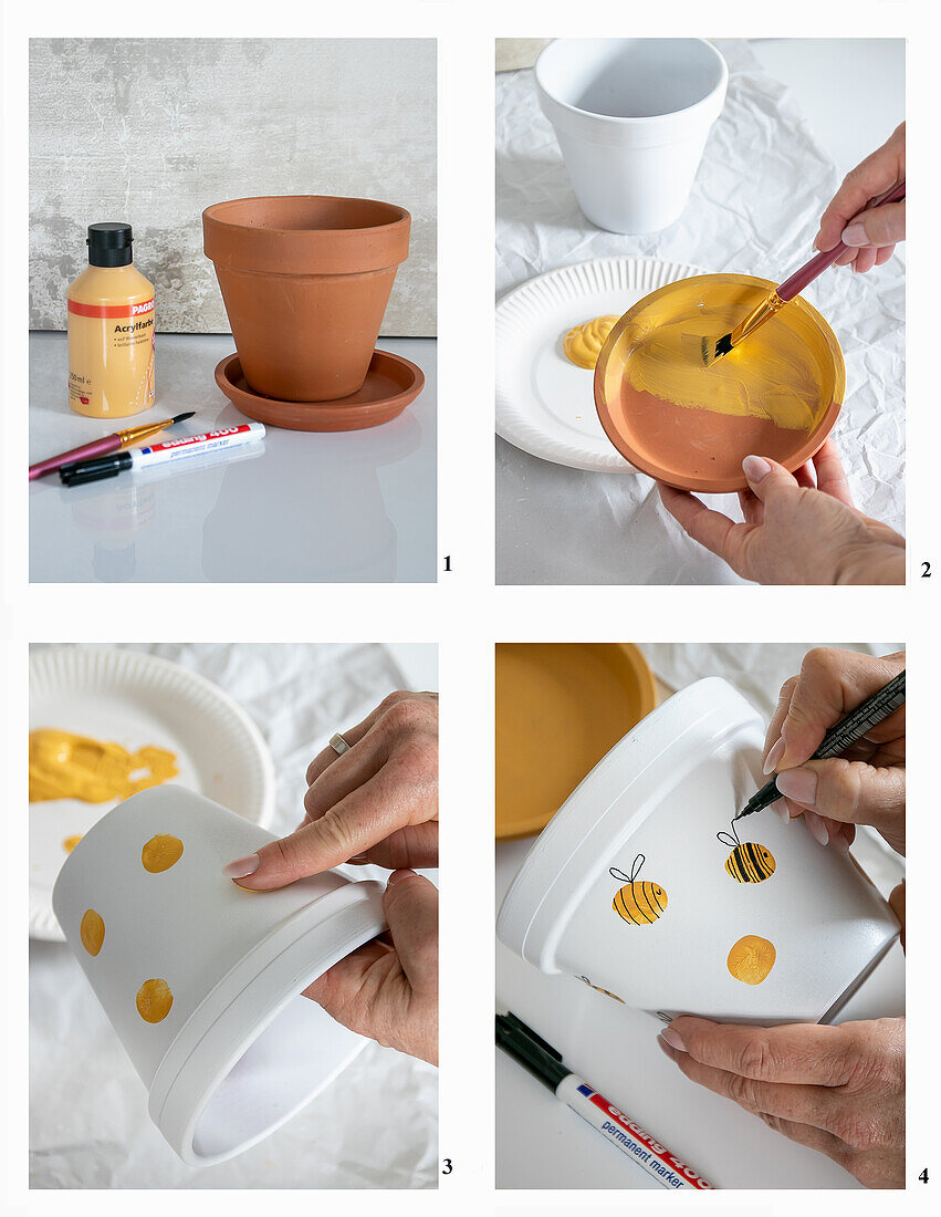 Decorate a planter with a bee design