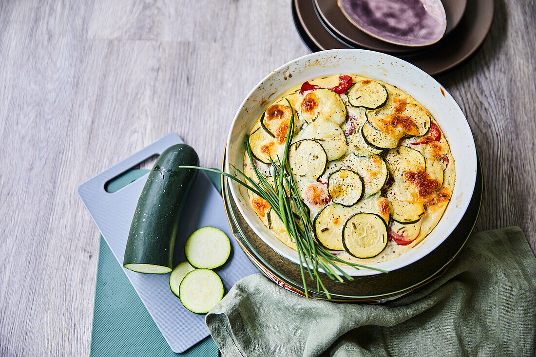 Low-Carb Zucchini Gratin with Chives