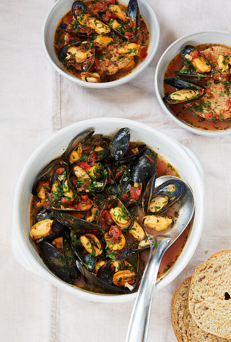 Italian mussel soup served with friselle