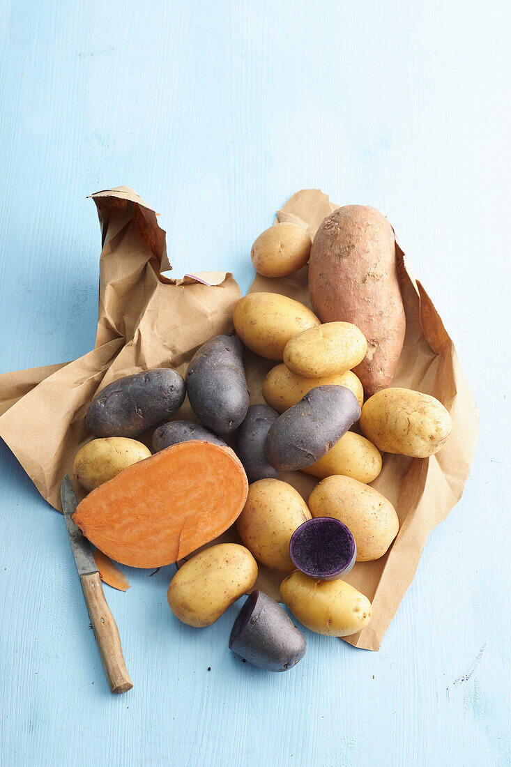 Potato varieties - purple, floury, mainly firm boiled, sweet potatoes