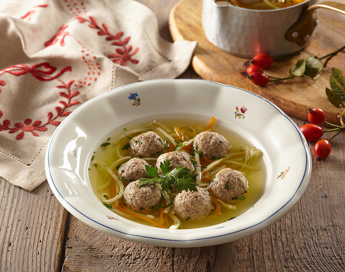 Duck soup with liver dumpling