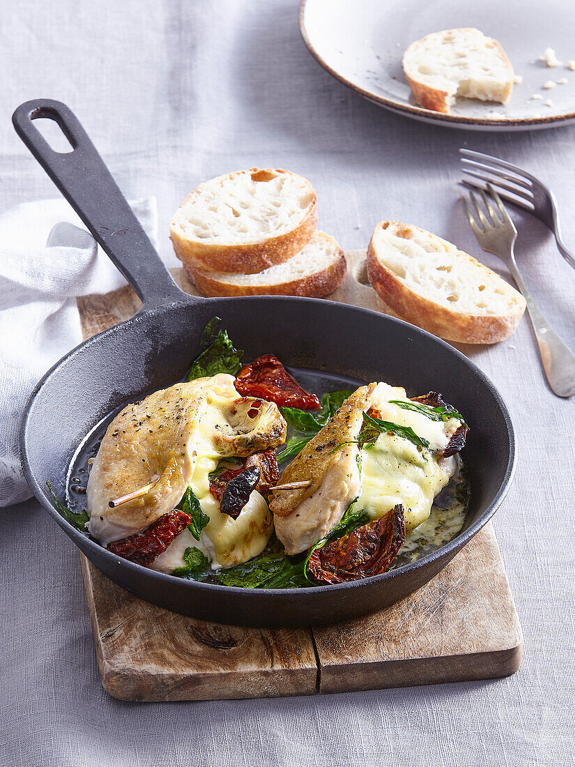 Stuffed chicken steaks with spinach and dried tomatoes