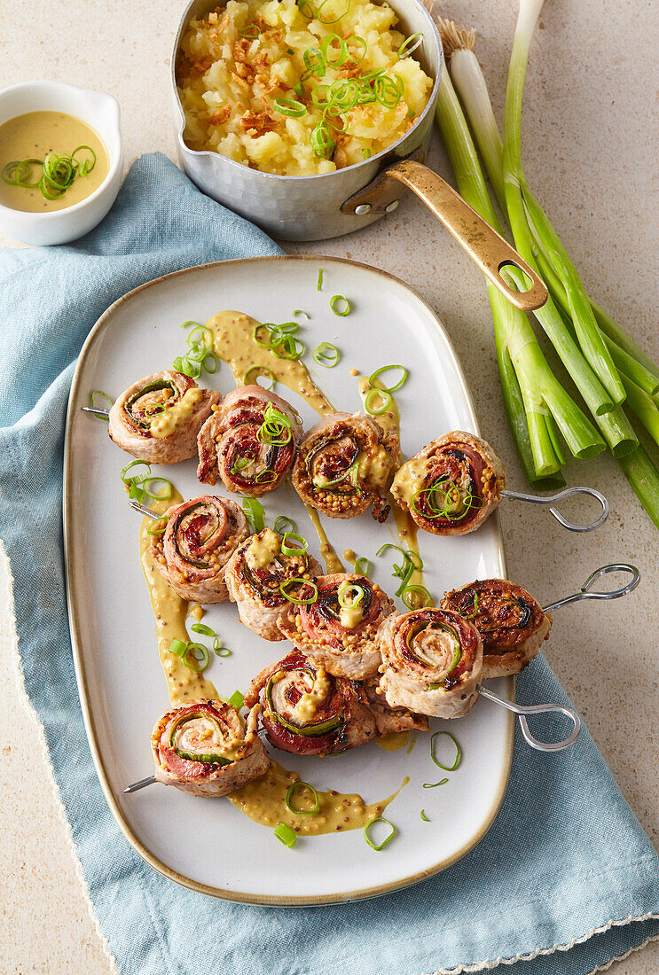 Pork skewers with honey mustard glaze