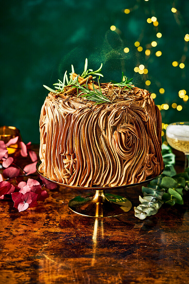 Gluten-free chocolate buttercream cake for Christmas (Yule log cake)