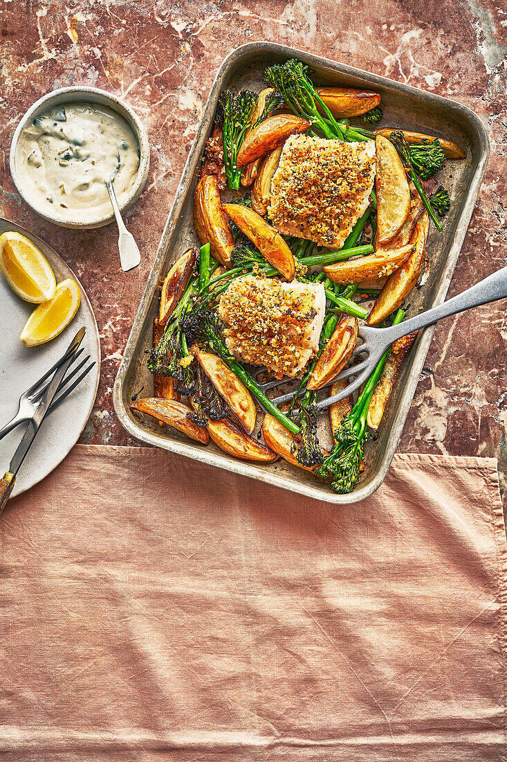 One Pan Fish and Chips with Vegetables