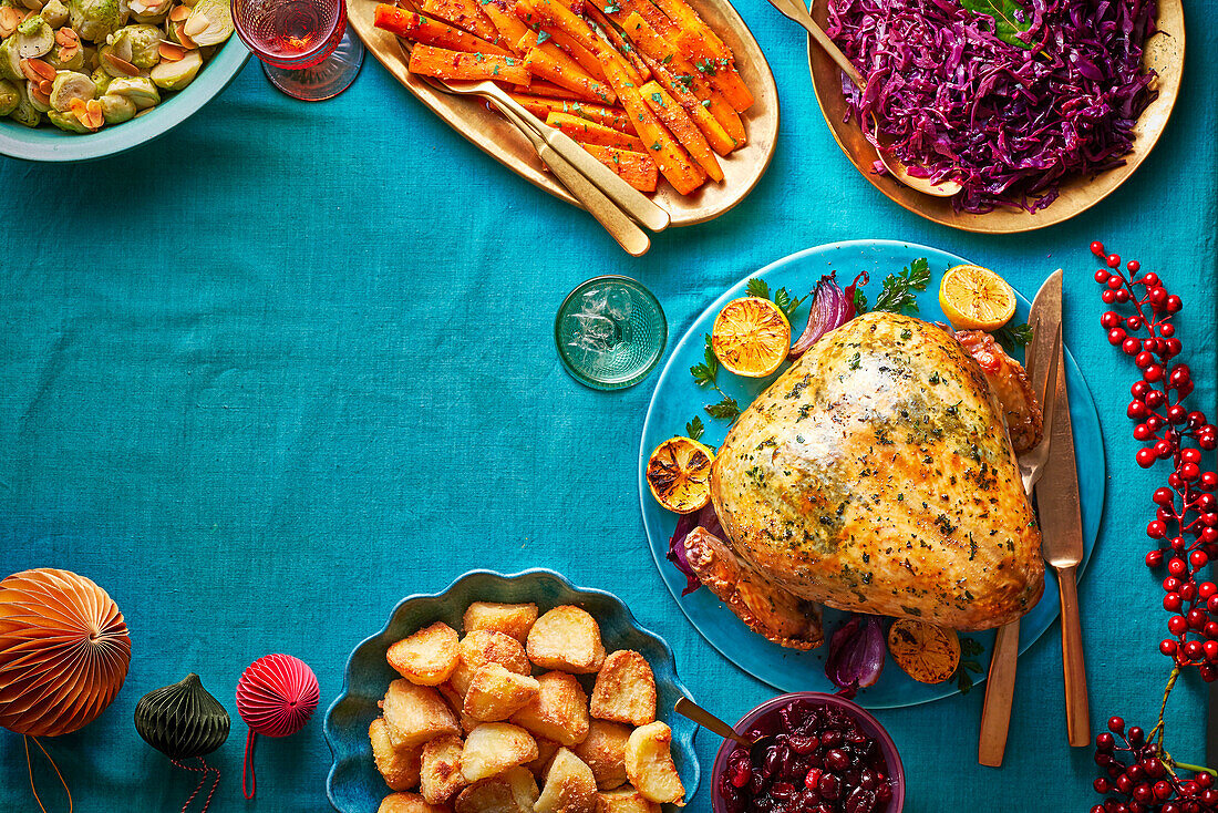 Roasted turkey with herbs for Christmas