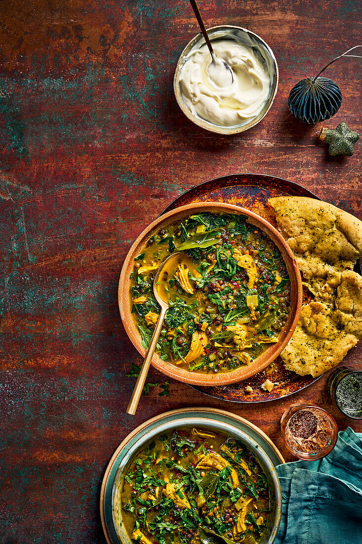 Curried lentil and turkey soup with kale