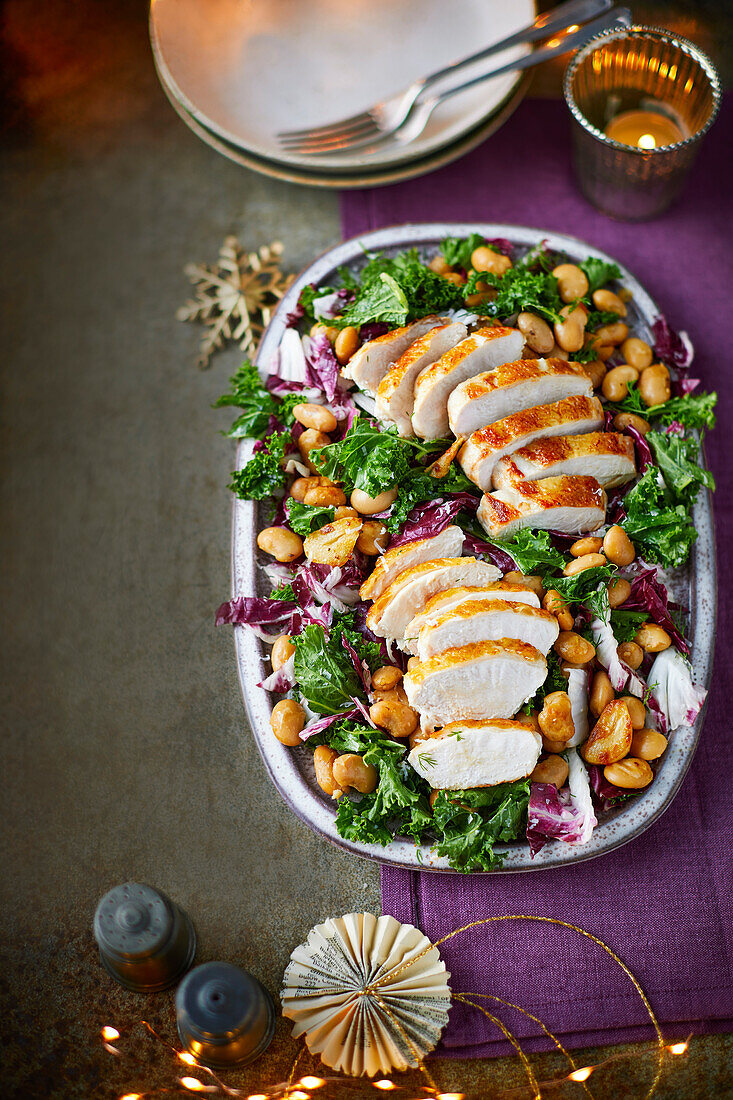 Warm bean salad with chicken breast for Christmas