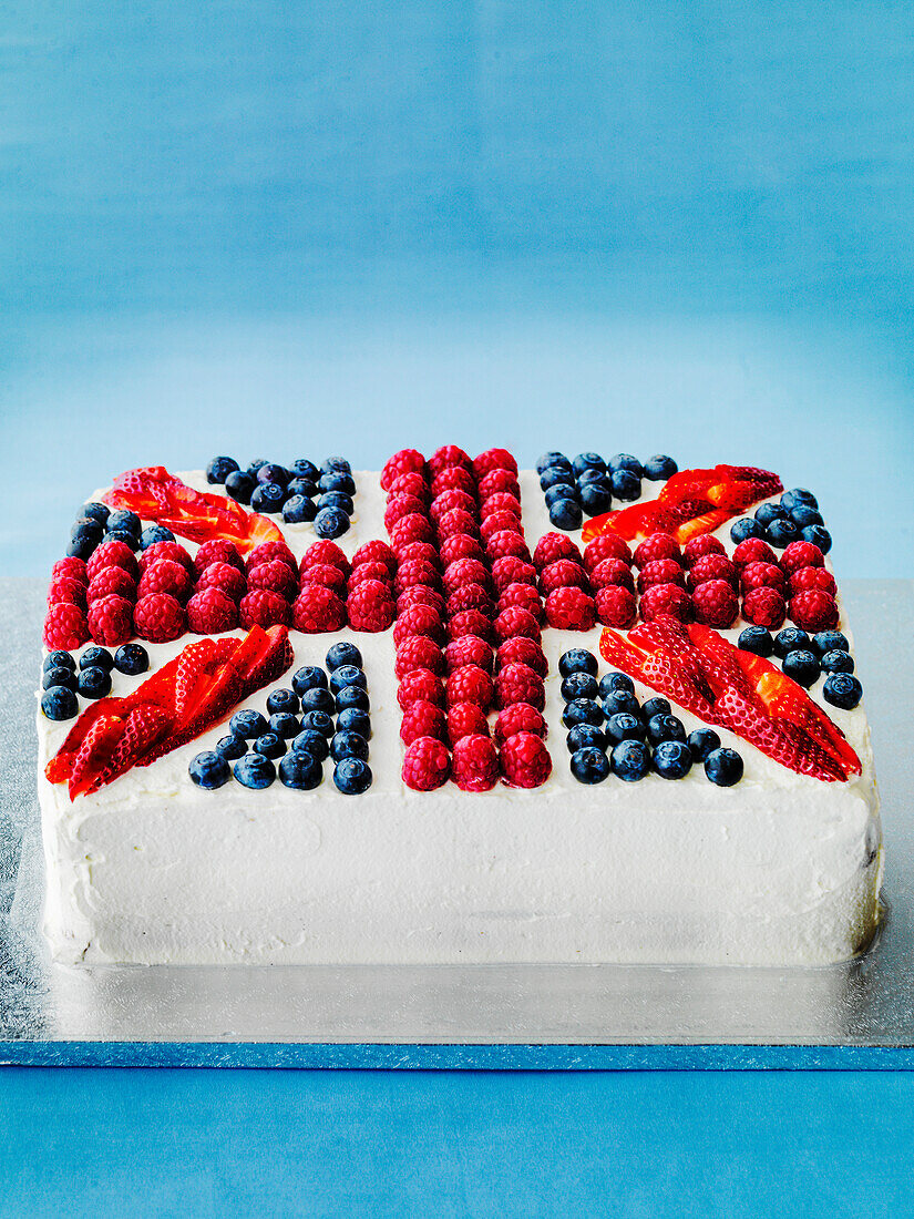 Berry cake with Union Jack motif for the coronation of King Charles III