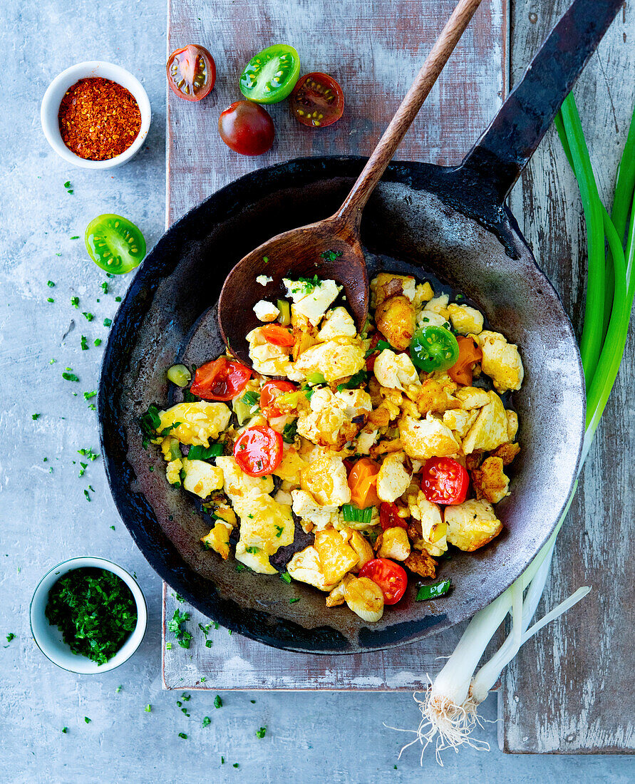 Tofu 'scrambled eggs' with vegetables