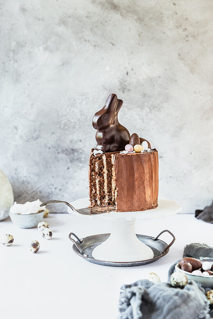 Vertical Easter chocolate wrapped cake