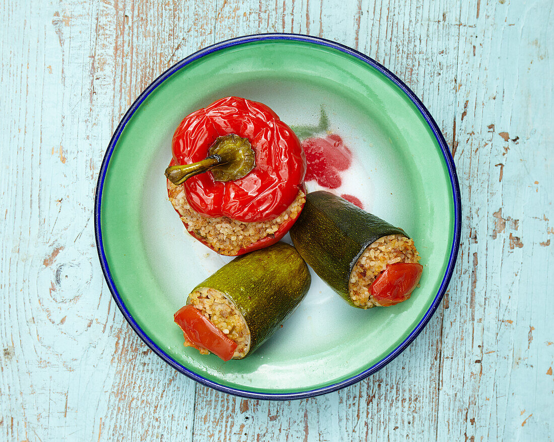 Stuffed vegetables with meat, bulgur, pomegranate, and molasses (Turkey)