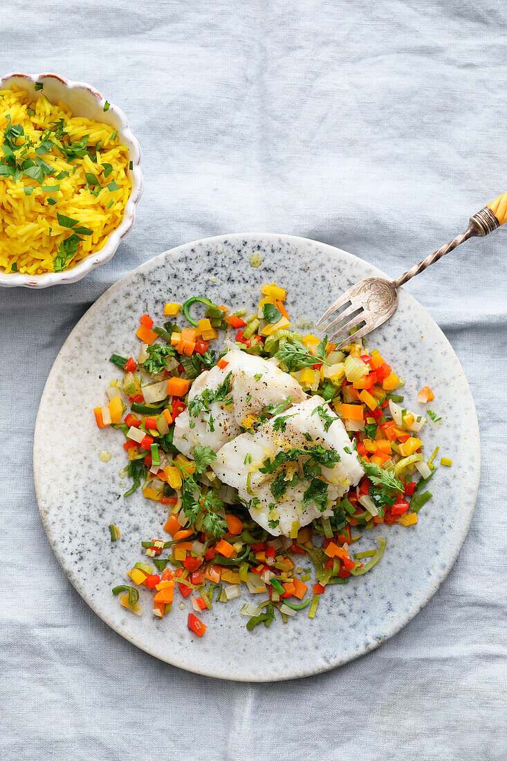 Cod on a Bed of Vegetables