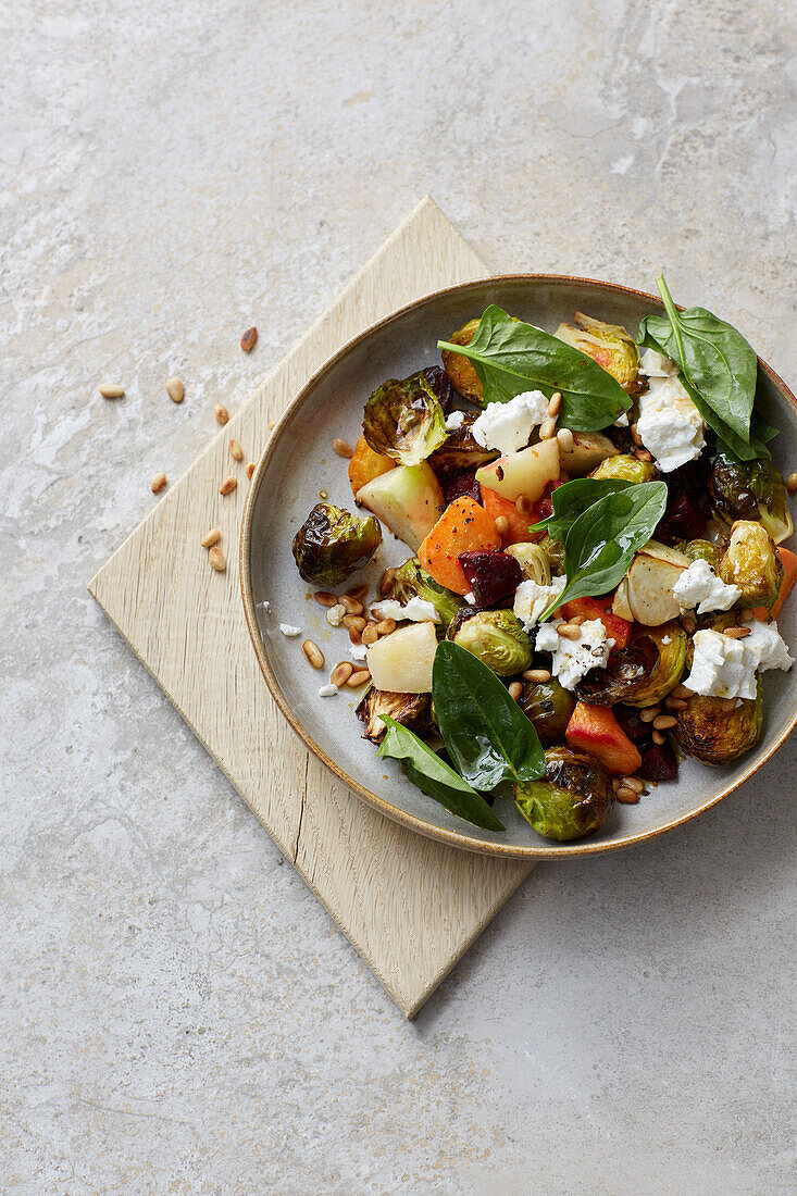 Oven-roasted vegetable salad with feta cheese