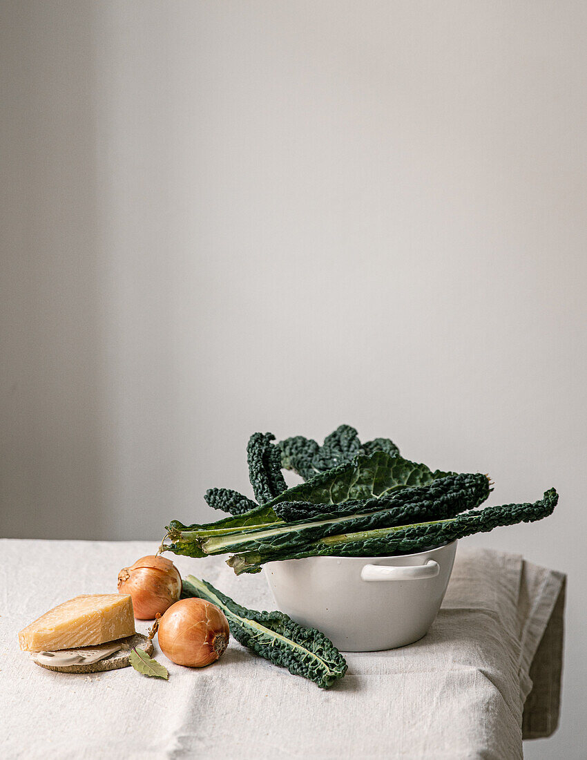 Fresh black cabbage in a porcelain dish