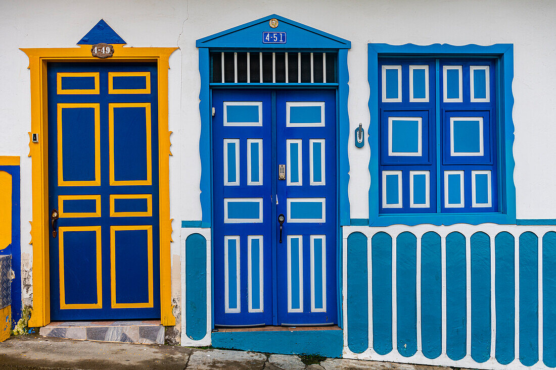 Colourful doors, UNESCO World Heritage Site, Coffee Cultural Landscape, Salento, Colombia, South America