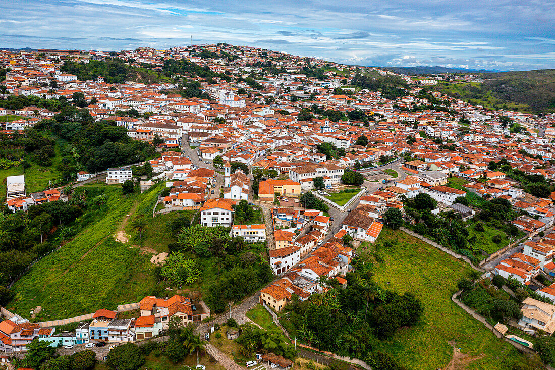 Aerial of Diamantina, UNESCO World Heritage Site, Minas Gerais, Brazil, South America