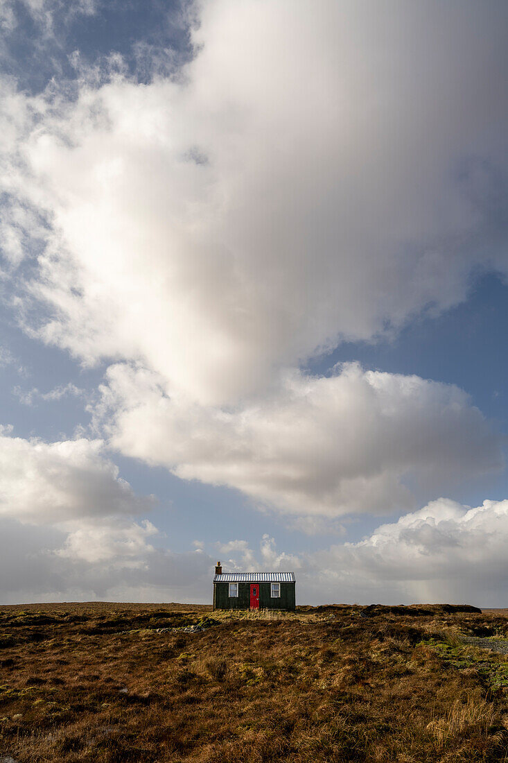 A sheiling hut on moorland, Isle of Lewis in the Outer Hebrides, Scotland, United Kingdom, Europe