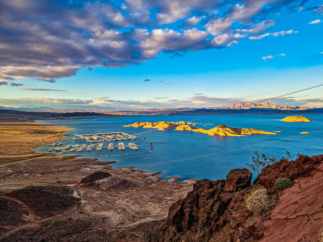 Lake Mead at sunset, Nevada, United States of America, North America