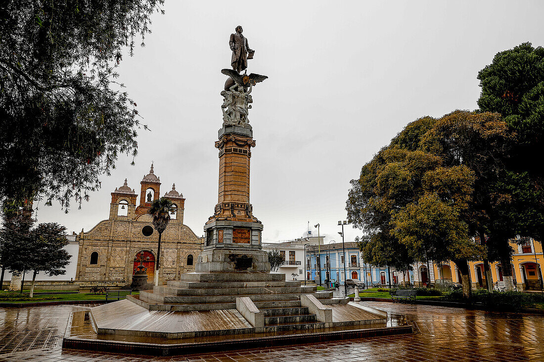 Cathedral Square on a rainy day in Riobamba city, Ecuador, South America