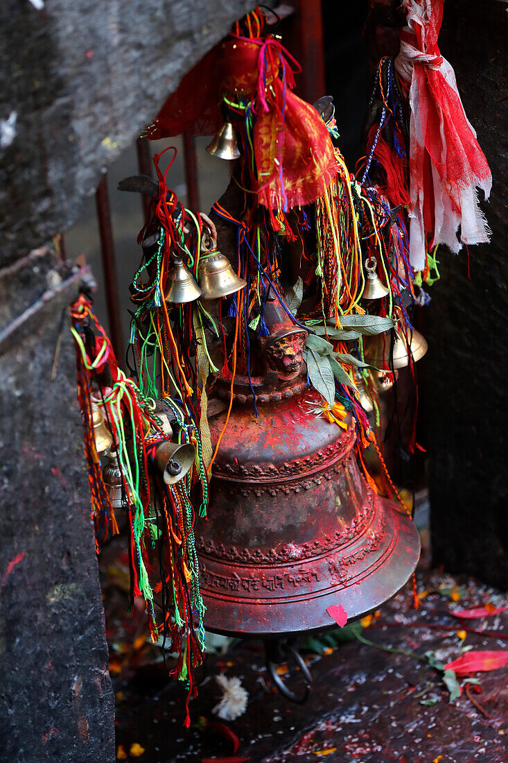 Hindu bell in temple, Kathmandu, Nepal, Asia