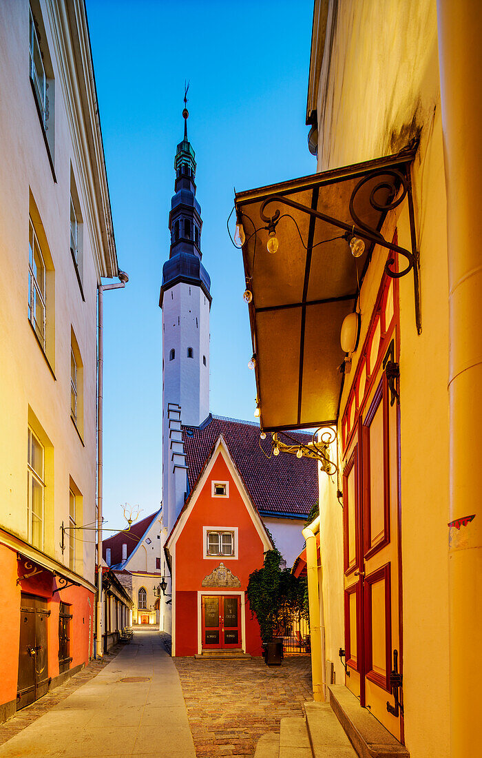 Blick auf die Turmspitze der Heilig-Geist-Kirche, Tallinn, Estland, Europa