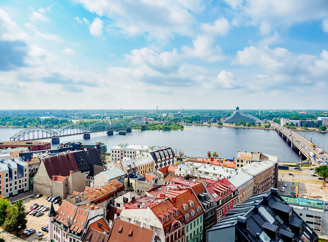 Old Town and Daugava River, elevated view, Riga, Latvia, Europe