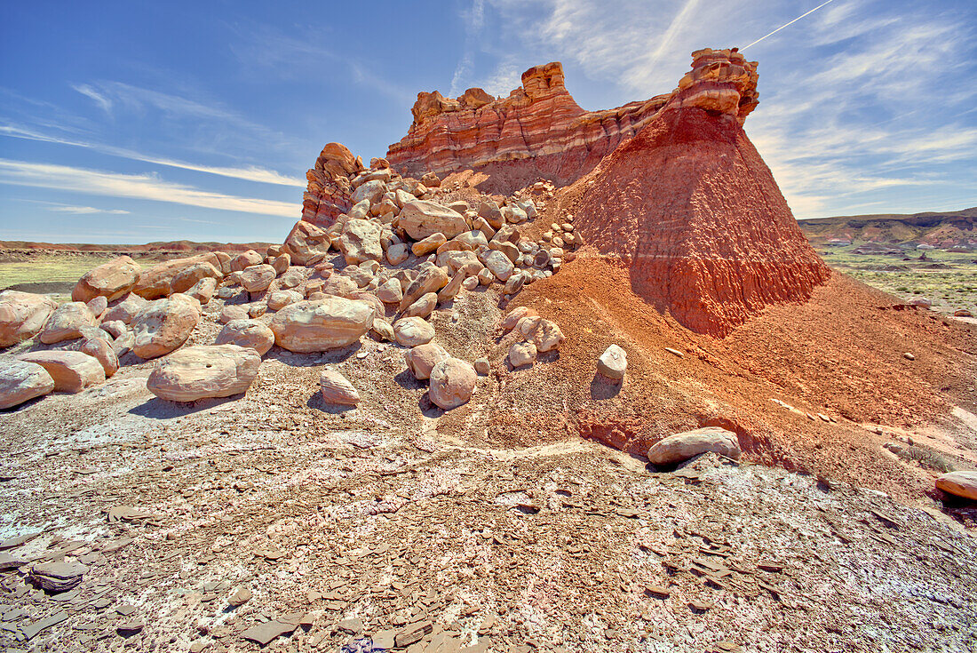Formation west of Pintado Point called Pintado's Castle, in Petrified Forest National Park, Arizona, United States of America, North America
