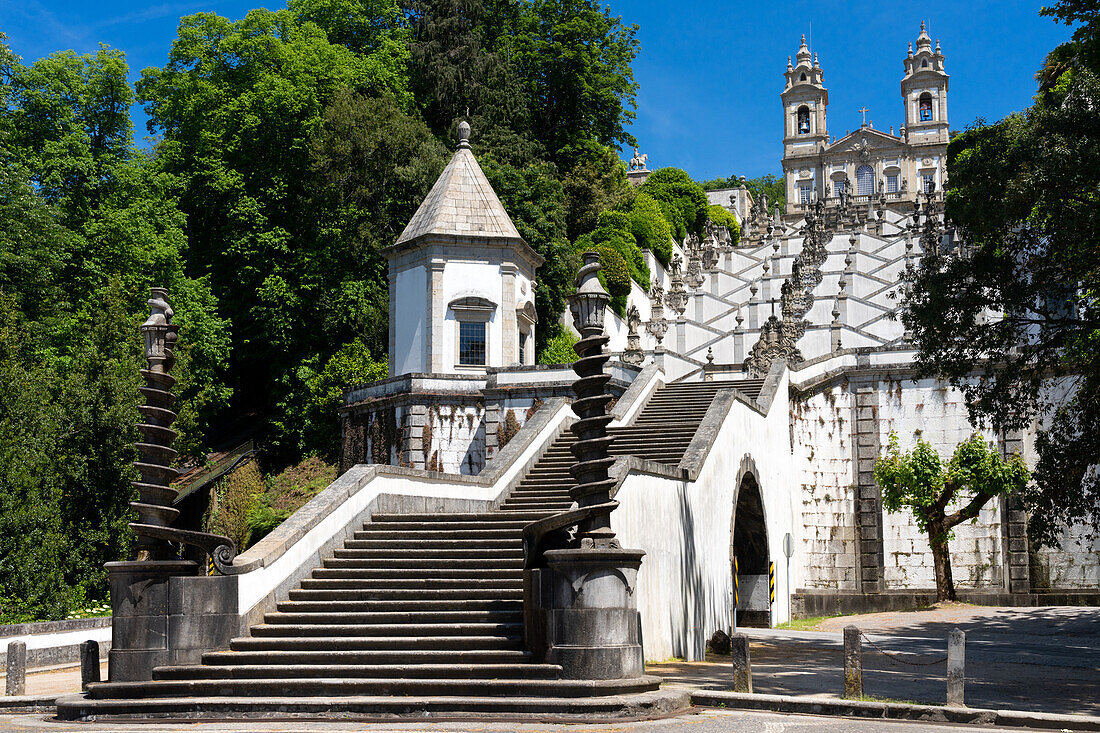 Basilica and famous staircases of Bom Jesus (the Good Jesus), in the city of Braga, in the Minho Region of Portugal, Europe