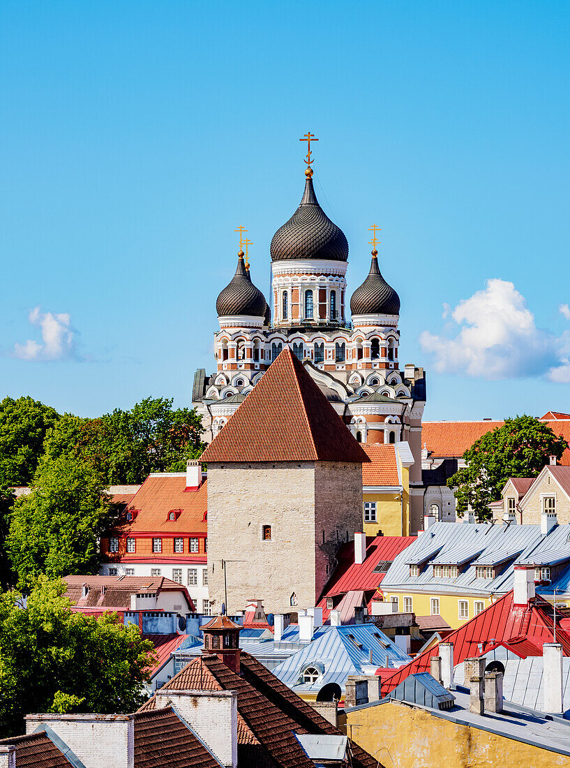 View towards the Alexander Nevsky Cathedral, Old Town, UNESCO World Heritage Site, Tallinn, Estonia, Europe