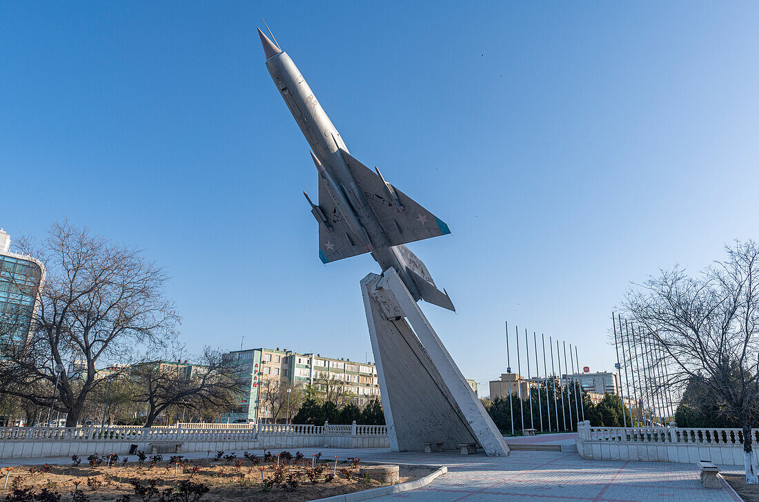 MIG monument, Aktau, Caspian Sea, Kazakhstan, Central Asia