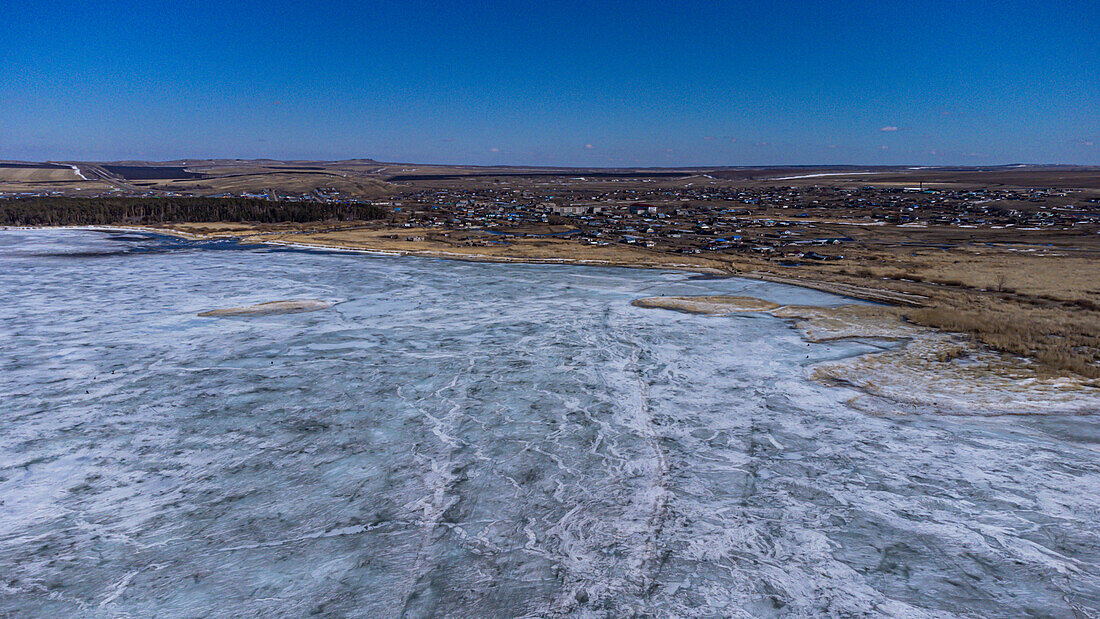 Aerial of the Imantau Lake, Imantau, Kokshetau National Park, Northern Kazakhstan, Central Asia, Asia