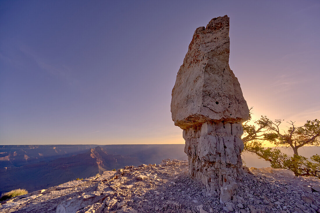 The famous Mushroom Rock at Shoshone Point at sunrise, Grand Canyon National Park, UNESCO World Heritage Site, Arizona, United States of America, North America